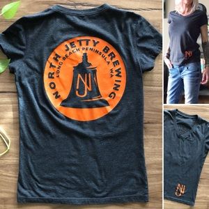 North Jetty Brewing V-Neck Charcoal Gray Tee